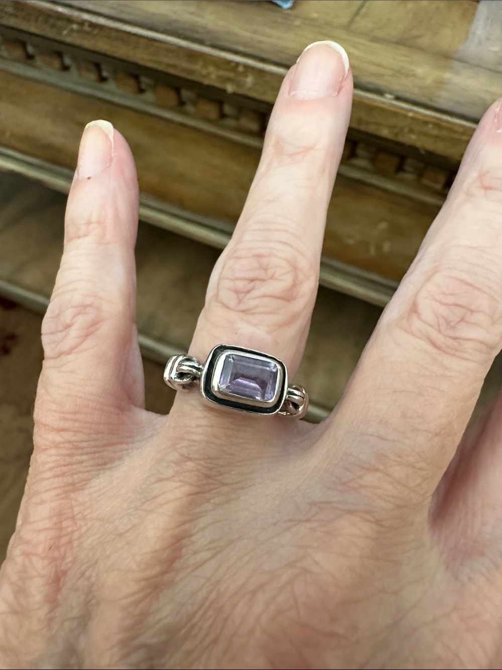 Sterling Silver Rectangular Amethyst-Style Ring - Purple